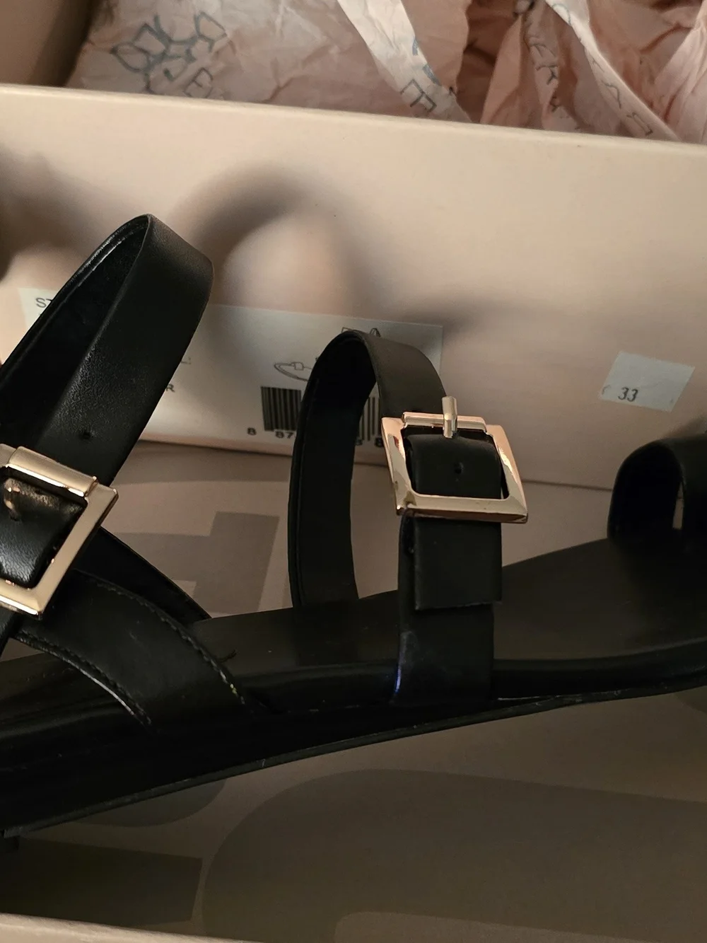 BCBG Black Sandals with Gold Buckles